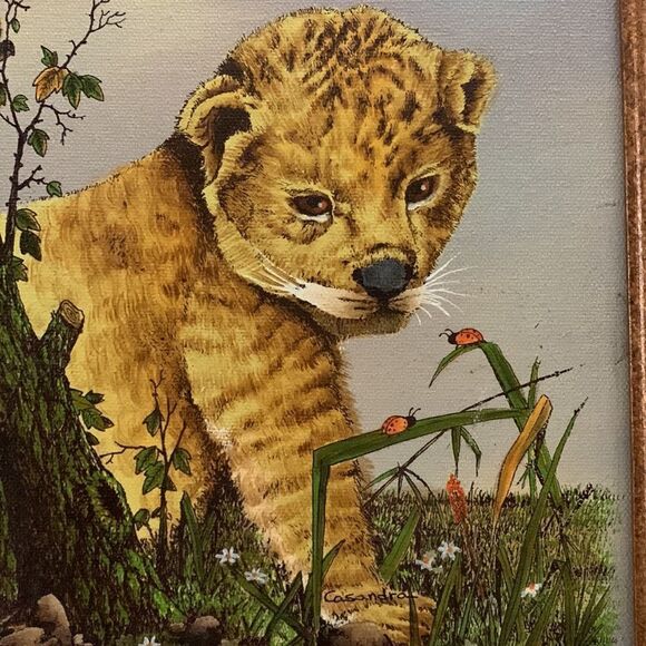 VTG LIGER CUB CANVAS PAINTING SIGNED WOOD FRAMED 8X10 CANVAS - Picture 8 of 15